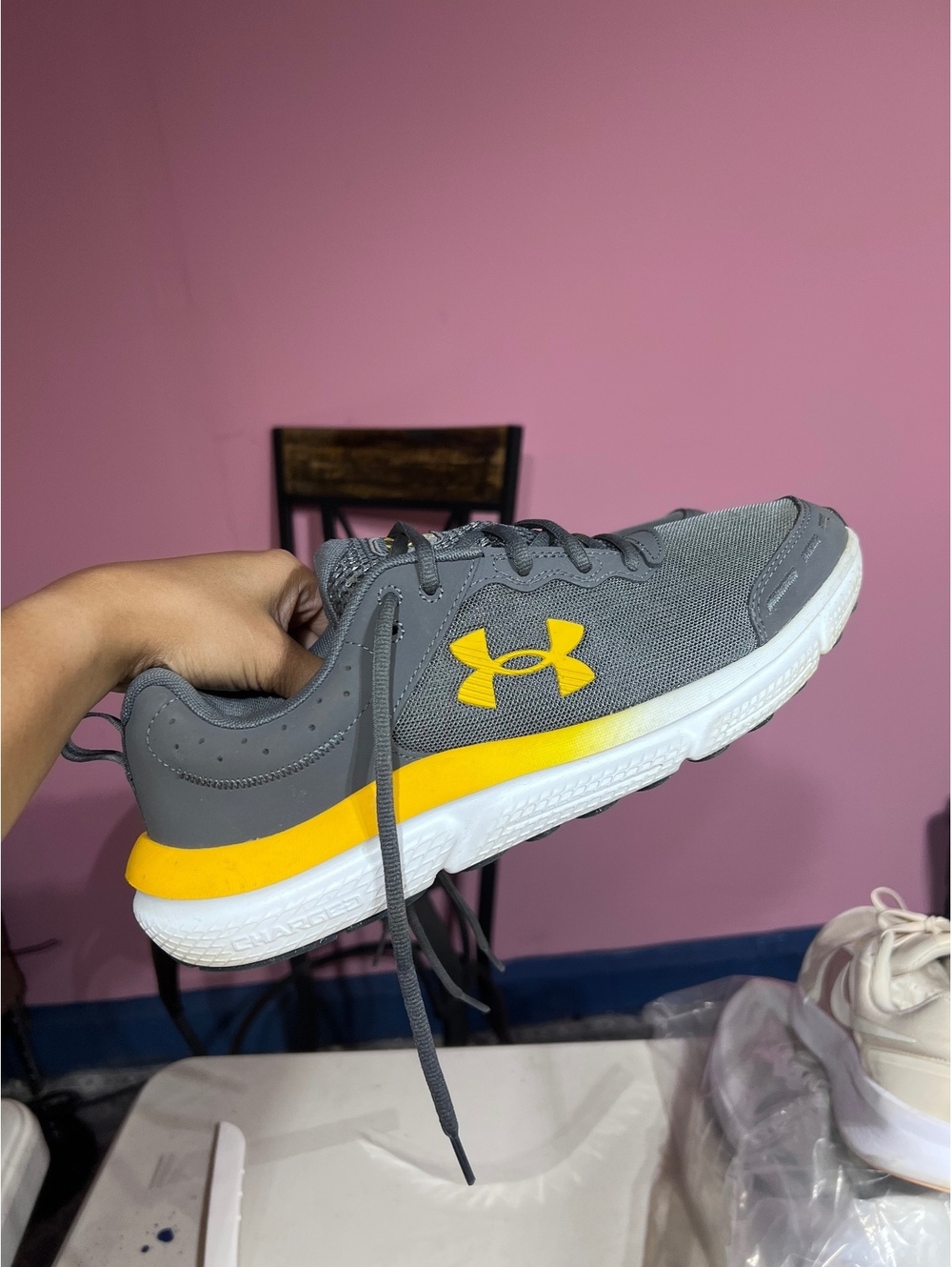 Under Armour Men's Gray and Yellow Athletic Shoes Size 10.5